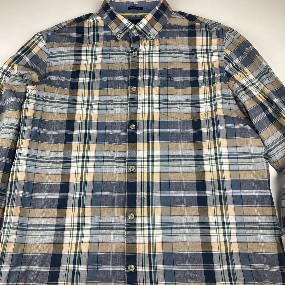 Original Penguin Shirt Mens XL Heritage Slim Fit Plaid Long Sleeve Cotton